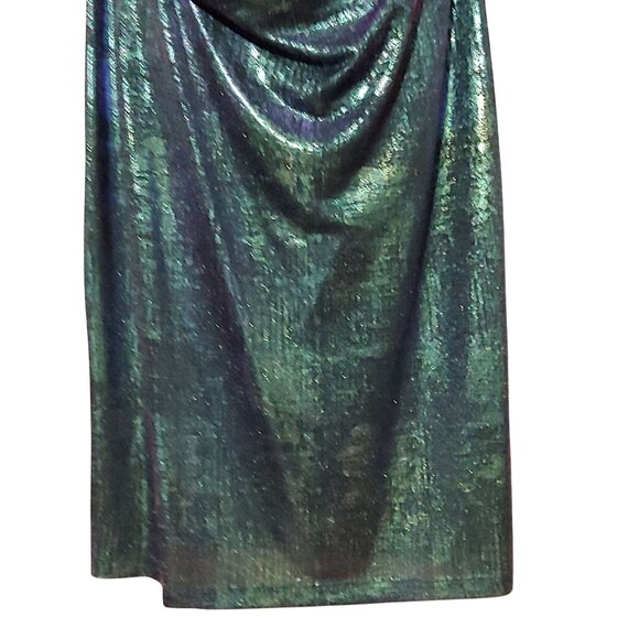 Connected Apparel Mermaid Metallic Slinky Clubwear Sultry Drapey Liquid Dress - Picture 5 of 11